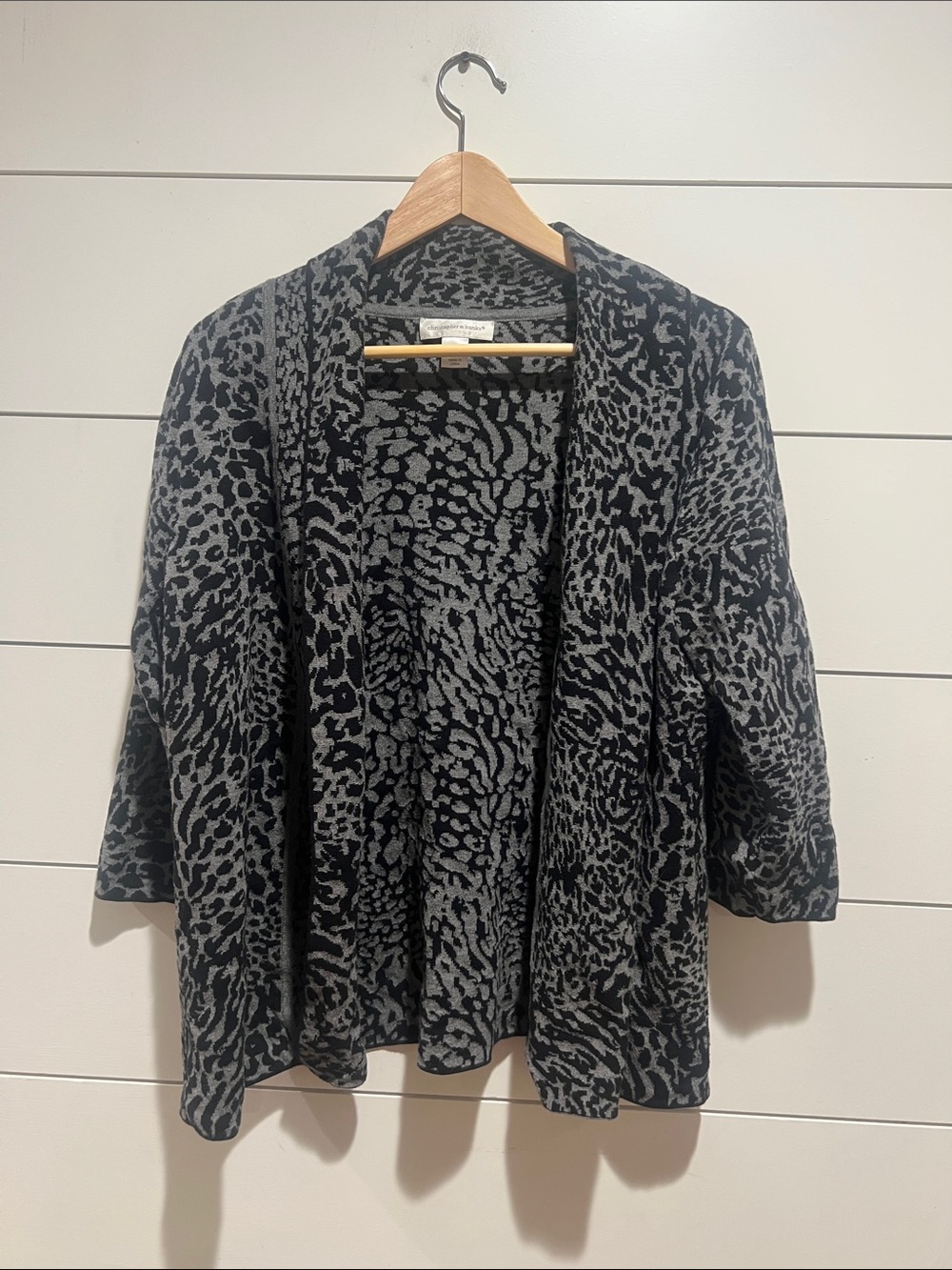 CJ Banks Open-Front Animal Print Cardigan - Black & Gray